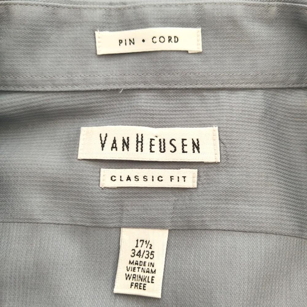Van Heusen Size 17.5 (34-35) Classic Fit Pin Cord Button Down Shirt - Picture 6 of 8